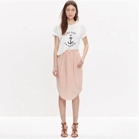 MADEWELL | Powder Pink Silk Island Curved Hem Silk Skirt pull-on | Small - Picture 1 of 6